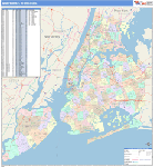 New York 5 Boroughs Metro Area Wall Map Color Cast Style